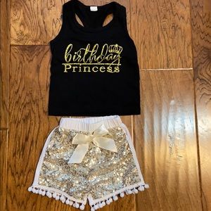 2 piece birthday princess sequin short set